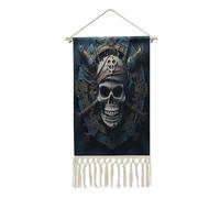 Skeleton Pirate Tapestry with Tassels Cotton and Linen Hanging Posters, Wall Art for Travel Gift, Wall Tapestry for Office Home Decor Bedroom Living Room Decor
