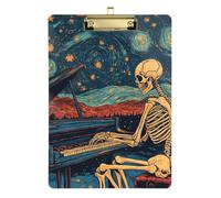 Skeleton Play The Piano Starry Sky Acrylic clipboard Art Display Standard Letter A4 Size Transparent for Football Softball Coaching Gold 12x9in Tabla para escribir