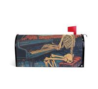 Skeleton Play The Piano Starry Sky Decorative mailbox wraps magnetic for halloween unique christmas mailbox covers standard size Caja de correos 18 x 21 Inch