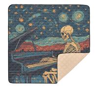 Skeleton Play The Piano Starry Sky Large Non-Slip Baby Playmat for Floor Washable foldablravel Play Mat for Babies Infants Toddlers, 50'' x 50''tapete de gimnasio para