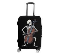 Skeleton Playing Cello Suitcase Cover Travel Luggage Protector Elastic Washable Baggage Covers Fits 19-32 Inch