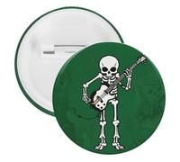 Skeleton Playing Guitar Badge Metal Round Pins, Lightweight Brooch for Backpack, Fashion Button Pins Badge for Shirts, Jackets, Shawl Coat, Unisex, 5PCS, Tinplate, metal round pins