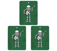 Skeleton Playing Guitar Car Air Freshener, 3 Pcs Square Hanging Air Freshener Cards, Long Lasting Fragrance Scented Cards for Car, Home, Office Black-style