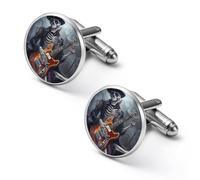Skeleton Playing Guitar Mens Cufflinks Metal Shirt Cuff Links Tuxedo Studs Accessories for Business Wedding