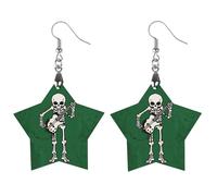 Skeleton Playing Guitar Wooden Earrings for Women, Vintage Elegant Wood Jewelry, Lightweight Earrings for Wedding, Party, Everyday Jewelry Gift, Star, Wood, wood