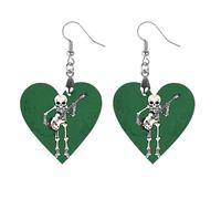 Skeleton Playing Guitar Wooden Earrings for Women, Vintage Elegant Wood Jewelry, Lightweight Earrings for Wedding, Party, Everyday Jewelry Gift, Apricot shaped, Wood, wood
