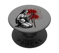 Skeleton playing Shamisen Red higan flower music PopSockets Adhesive PopGrip