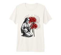 Skeleton Playing Shamisen Red higan Flower Music Premium T-Shirt