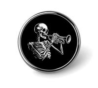 Skeleton Playing Trumpet Round Brooch Pin Lapel Pins Tie Suit Dress Accessories Wedding Birthday for Men Women