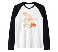 Skeleton Playing Violin Raglan Baseball Tee