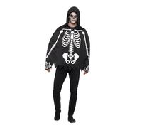 Smiffys Skeleton Kit, Unisex, Black with Poncho & Gloves, Halloween Adult Fancy Dress, Skeleton Dress Up Accessories