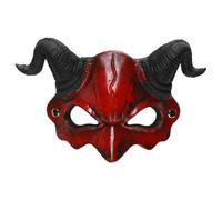 Skeleton - PU 28x17cm | Red Half Face Scary Devil Horn Ghost | Spooky Halloween Demon Costume For Cosplay Performance Haunted House Parties And Horror Dress Up Events