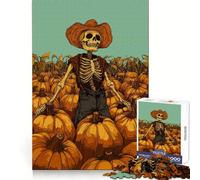 Skeleton Pumpkin Farmer Jigsaw Puzzles 1000 Piece for Teenagers Wise Think Toy Peaceful Fun Tight Cut 38x26cm