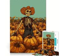 Skeleton Pumpkin Farmer Jigsaw Puzzles 1000 Piece for Teenagers Wise Think Toy Peaceful Fun Tight Cut 38x26cm