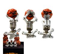 Skeleton Pumpkin Figurines | Skull Pumpkin Resin Statue | Realistic Skull Halloween Gothic Decorations Indoor, See Speak Hear No Evil Resin Skeleton for Table Decor