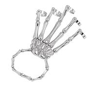 Skeleton Punk Hand Bone Bracelet with Ring Skull Fingers Wristband Ghost Hand Chain for Men and Women Halloween Cosplay Costume Party Prop Decoration Jewelry