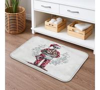 Skeleton Quick Dry Bath Mat, Festive Red Christmas Design Absorbent Non Slip Shower Mat, Flannel Washable Bath Rugs for Bathroom Toilet 16x24 Inch