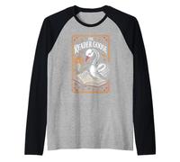 Skeleton Reader Goose - Spooky Tarot Book Lover Raglan Baseball Tee