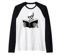 Skeleton Reading Book Bookworm Reader Bookish Halloween Raglan Baseball Tee