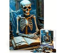 Skeleton Reading by Candlelight 1000 Piece Jigsaw Puzzle for Teenagers Recall Upgrade Calm Mind Clear Cut Art Collectible 38x26cm