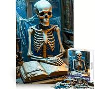 Skeleton Reading by Candlelight 1000 Piece Jigsaw Puzzle for Teenagers Recall Upgrade Calm Mind Clear Cut Art Collectible 50x75cm