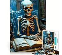 Skeleton Reading by Candlelight 1000 Piece Jigsaw Puzzle for Teenagers Recall Upgrade Calm Mind Clear Cut Art Collectible 38x26cm