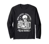 Skeleton Reading Chilling Tales Haunted Library Halloween Long Sleeve T-Shirt