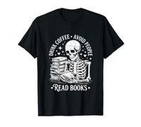 Skeleton Reading Chilling Tales Haunted Library Halloween T-Shirt