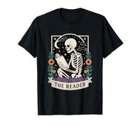 Skeleton Reading Chilling Tales Haunted Library Halloween T-Shirt