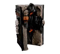 Skeleton Reading Figurine, Spooky Resin Statue Halloween Accent, Glowing Horror-Themed Book Decor, Creepy Skeleton Sculpture, Light-Up Prop for Haunted House Dorm Room School Bookshelf