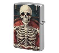 Skeleton Reading Lighter Case Double-Sided Graffiti Lighter Holder - Metal Lighters Protective Cover, Universal Fit for Standard Lighters, Stylish Gift for Men & Women