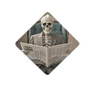 Skeleton Reading Newspaper Car Air Freshener Hanging, Long Lasting Scented Car Aromatherapy Tablets, Rhombus Fragrance Scented Cards for Vehicles, Bedroom, Wardrobe White-style