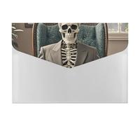 Skeleton Reading Newspaper File Folder, 6-Pocket Expanding Accordion Folder with Snap Closure, Waterproof Document Organizer for Home, Office & Travel
