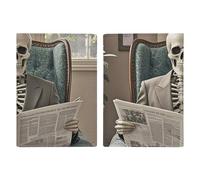 Skeleton Reading Newspaper Passport Holder with Card And Ticket Slot, PU Leather Passport Case Easy Access, Travel Essentials Document Organizer Waterproof Travel Wallet for Men Women