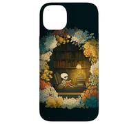 Skeleton Reading Nook Floral Librarian Bookshelf Cozy Flower Case for iPhone 14 Plus