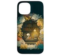 Skeleton Reading Nook Floral Librarian Bookshelf Cozy Flower Case for iPhone 15