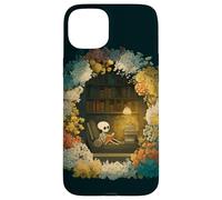 Skeleton Reading Nook Floral Librarian Bookshelf Cozy Flower Case for iPhone 15 Plus