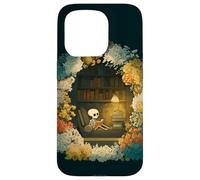 Skeleton Reading Nook Floral Librarian Bookshelf Cozy Flower Case for iPhone 15 Pro