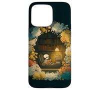 Skeleton Reading Nook Floral Librarian Bookshelf Cozy Flower Case for iPhone 15 Pro Max