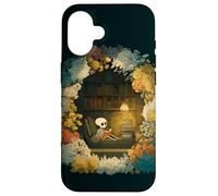 Skeleton Reading Nook Floral Librarian Bookshelf Cozy Flower Case for iPhone 16