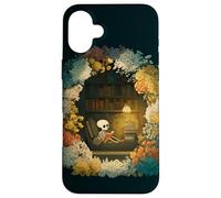 Skeleton Reading Nook Floral Librarian Bookshelf Cozy Flower Case for iPhone 16 Plus