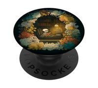 Skeleton Reading Nook Floral Librarian Bookshelf Cozy Flower PopSockets Adhesive PopGrip