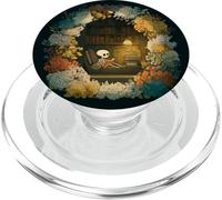 Skeleton Reading Nook Floral Librarian Bookshelf Cozy Flower PopSockets PopGrip for MagSafe