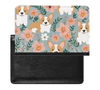 Skeleton Reading Passport Holder Slim Travel Wallet RFID Blocking Card Case Cover Passport Cover Protector Essentials with Credit Card Slots for Women/Men, Corgi Floral Flowers Spring Garden, One Size