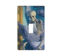 Skeleton Reading The Newspaper Bathroom Light Switch Cover Decorative Single Toggle 1 Gang Wall Plate for Kitchen Farmhouse Bedroom Bathroom Art Decor