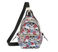skeleton Red Blue Flowers Chest Bag all over Print Bright Print Weekend Trip