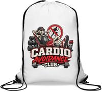 Skeleton Relaxing After Weightlifting Session Gym Sack Casual Drawstring Bag White