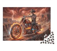 Skeleton Rider 1000 Piece Puzzle Flame Motorcycle for Relaxation First-Time Jigsaw Users Memory Improvement Small Gift Idea 70x50cm/1000pcs
