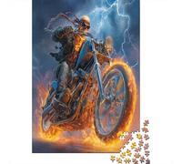 Skeleton Rider Jigsaw Puzzles. 38x26cm/1000pcs Motorcycle Lightning Whimsical Challenge Toy for Educational Games Gifts