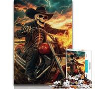 Skeleton Riding A Motorcycle 1000 Piece Jigsaw Puzzles for Adults,Learning Educational Toys Family Games with Matching Poster And Trivia Sheet 38x26cm